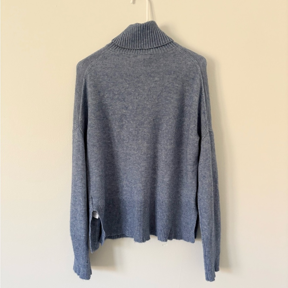 J Crew Blue Side Split Alpaca Wool Blend Ribbed Turtleneck Sweater Size Small - Picture 7 of 9